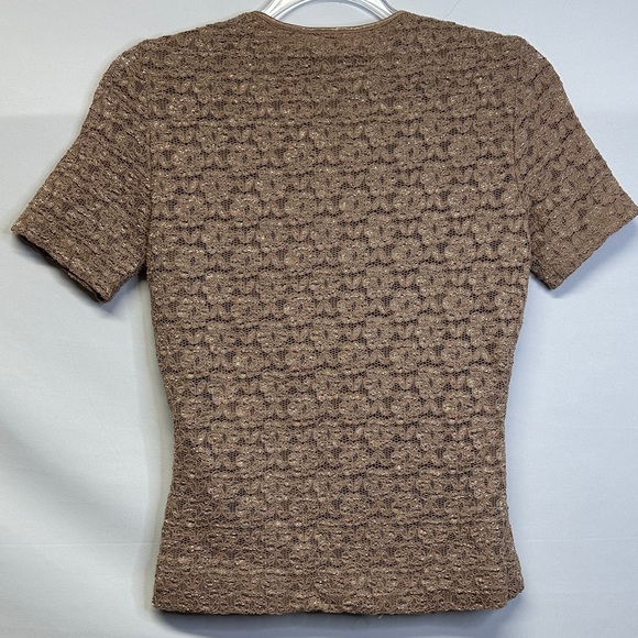 Vintage 90s Patricia Jones USA Tan Lace Overlay Snap Down Top M - Picture 3 of 5
